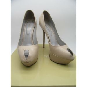 SERGIO ROSSI beige leather platform heels sz 39